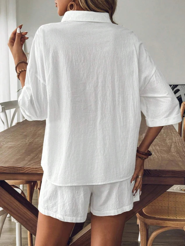 Conjunto 2 Peças Feminino – Camisa Botão & Shorts