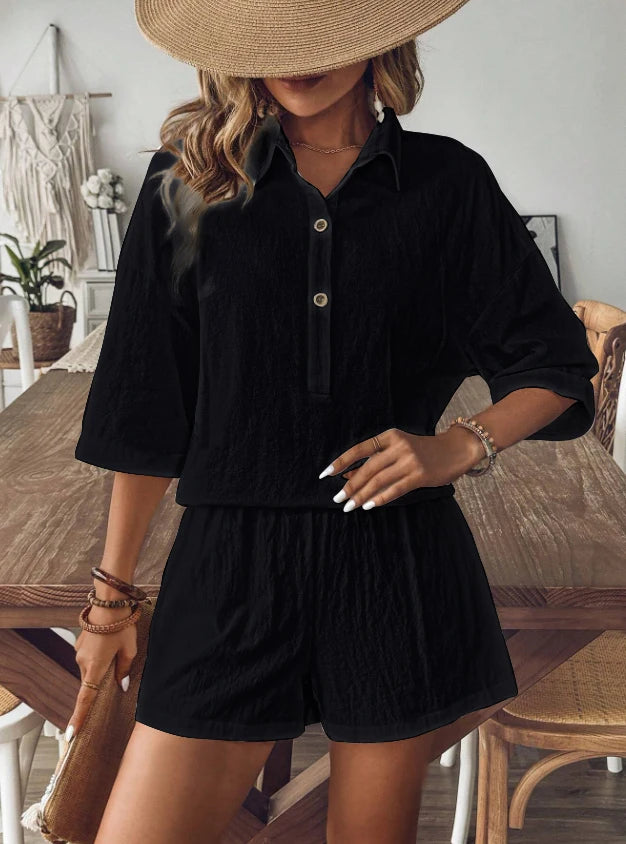 Conjunto 2 Peças Feminino – Camisa Botão & Shorts