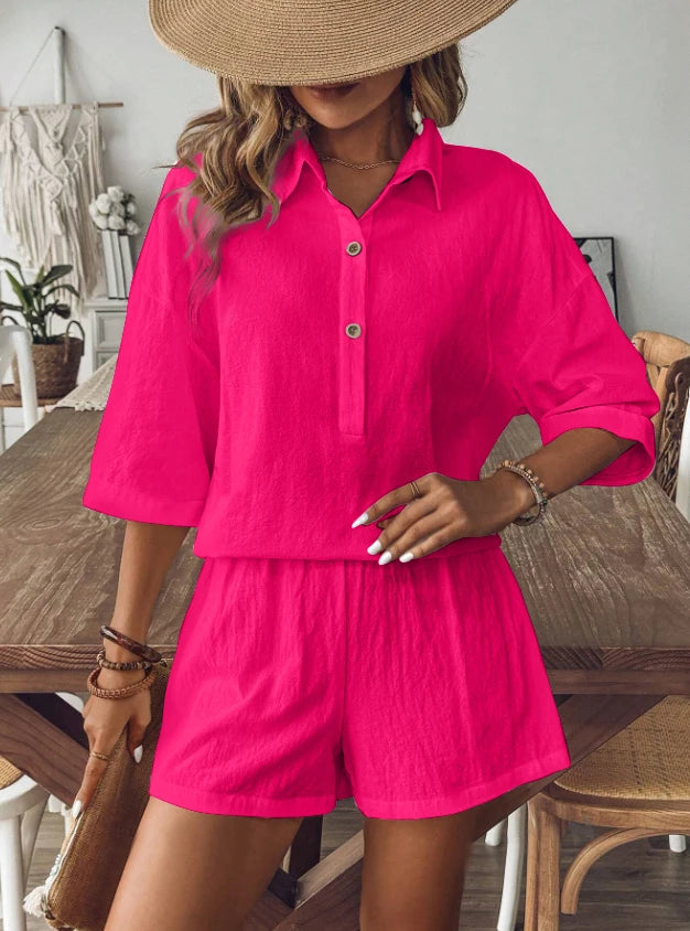 Conjunto 2 Peças Feminino – Camisa Botão & Shorts