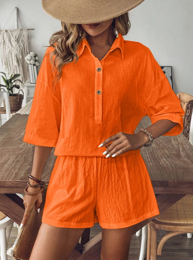 Conjunto 2 Peças Feminino – Camisa Botão & Shorts