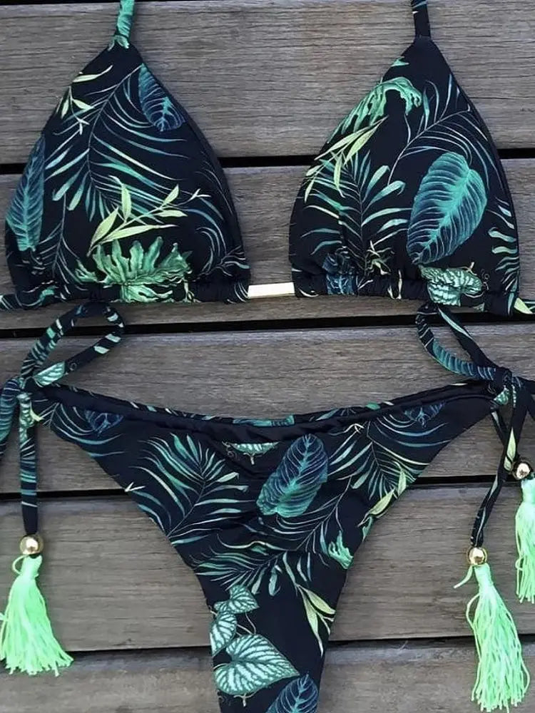 Micro Biquíni Sexy Feminino – Estampa de Penas